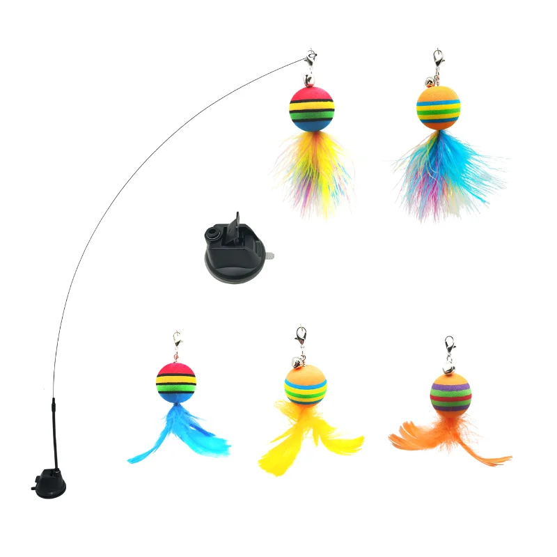 

Shengfeng Ball Steel Wire interactive fishing cat accessories feather cat Suction Cup Toy wand rod stick teaser with bell