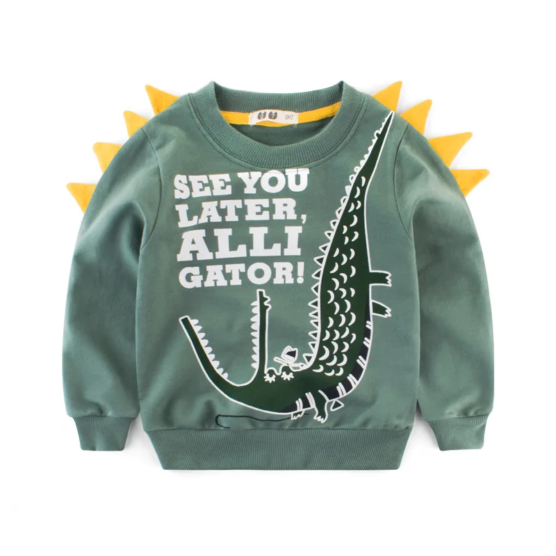 

Custom Letter Printed Kids Clothing Spring Sweater Fleece Baby Boy Cartoon Dinosaur Long Sleeve Crew Neck Pullover Sweatshirt, Customized color