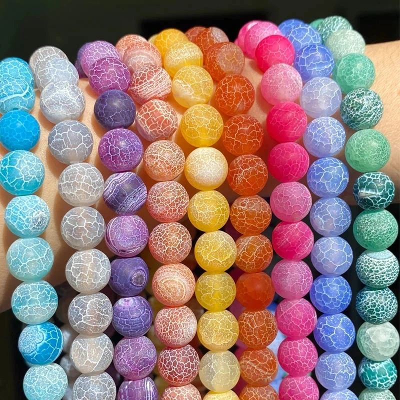 

Natural Coloful Frost Cracked Agates Stone Beads Round Loose Spacer Beads For Jewelry Making DIY Bracelet Handmade 4/6/8/10/12mm, As picture
