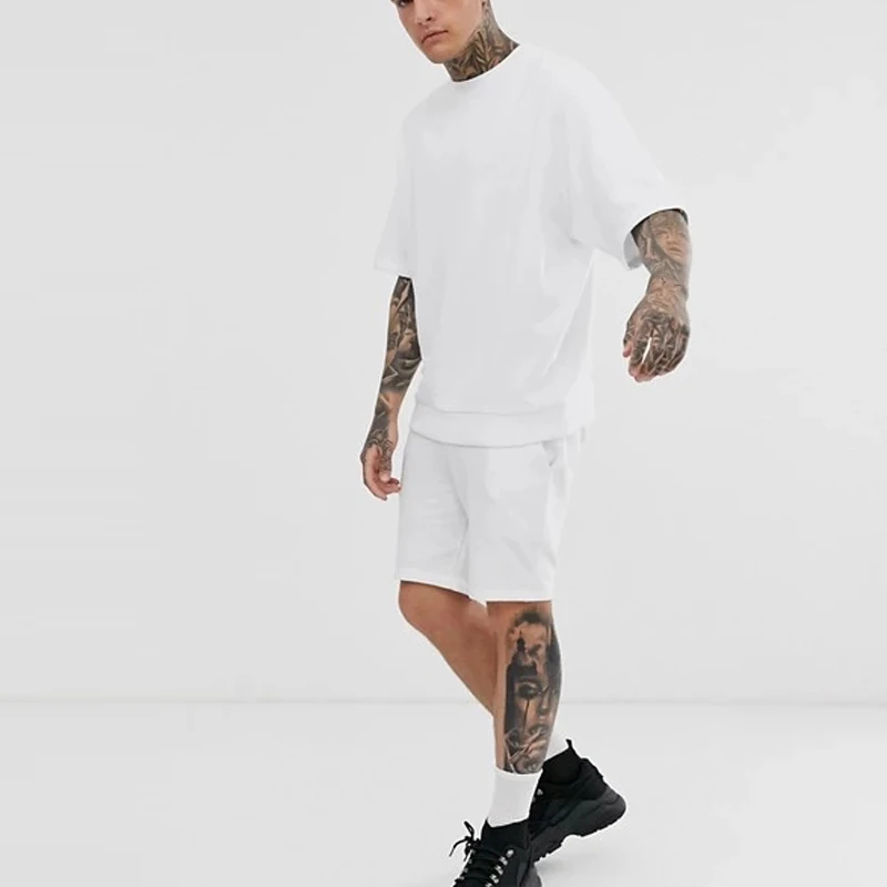 

Hot Sale Summer Plain Blank White Jogger Short Oversized T Shirt Fitness Men Short Sets