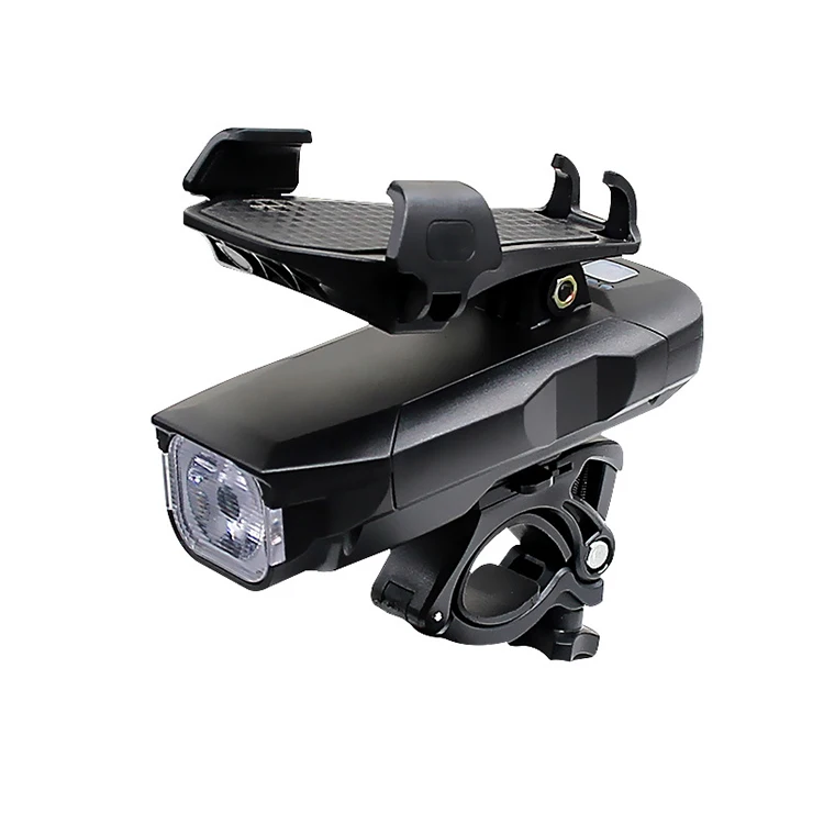 

led rechargeable bicycle front light USB charging four functions mobile phone holder riding horn front bicycle light, Picture shows