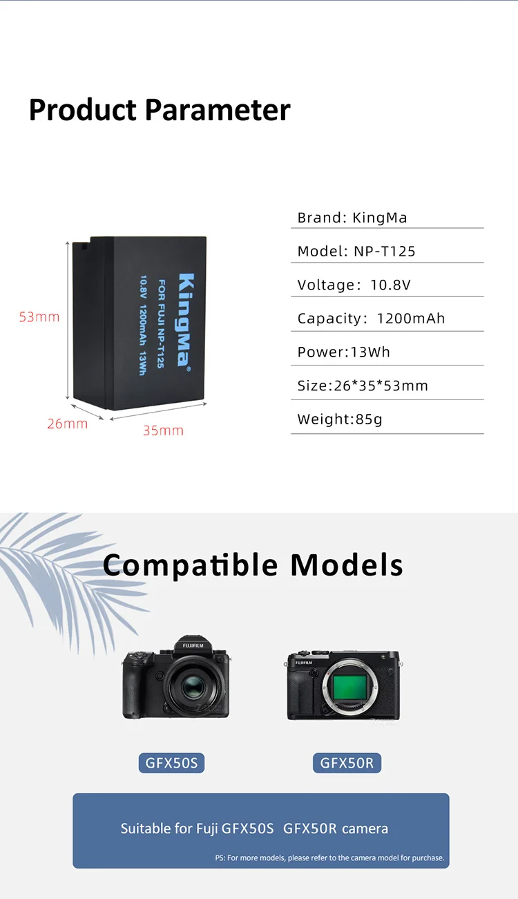 KingMa NP-T125 Battery Replacement Li-ion Battery for Fuji GFX50S GFX50R Camera