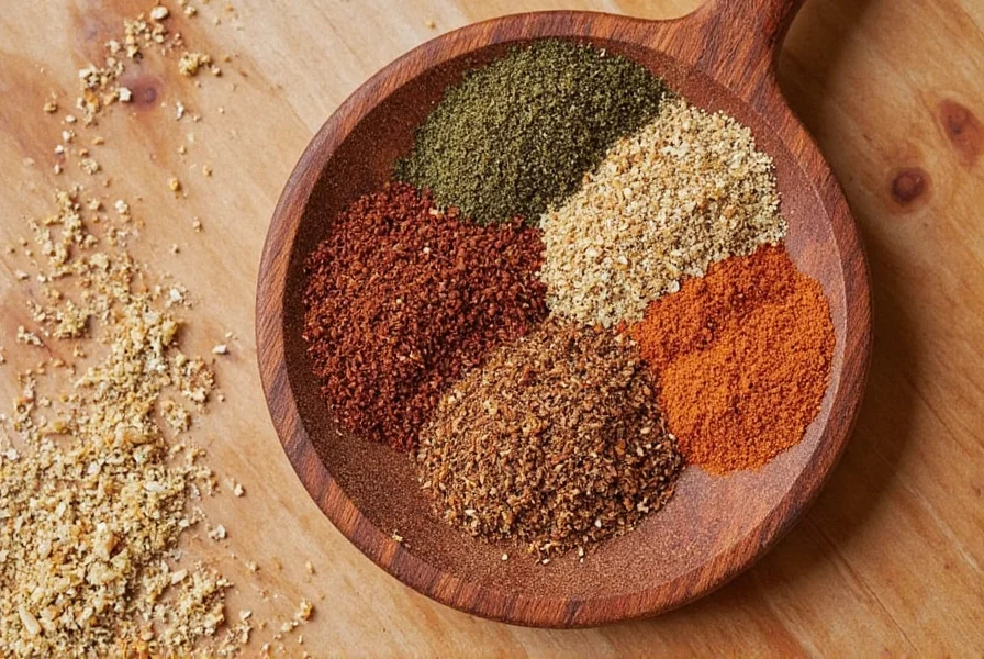 Various spice jars including Menchaca Seasoning
