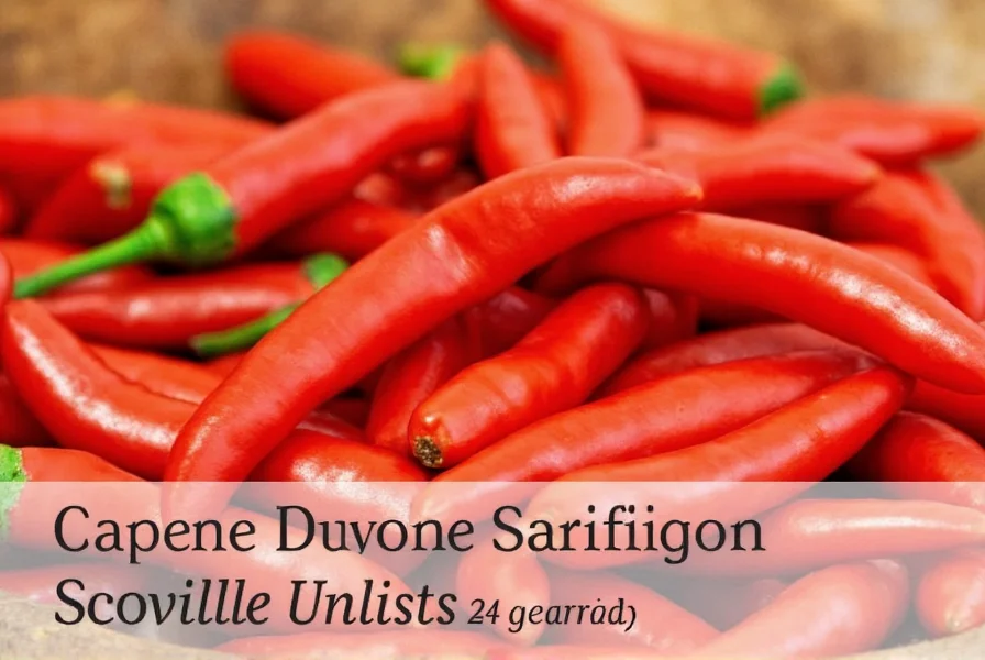 Infographic showing the Scoville scale from bell peppers to Carolina reapers with cayenne pepper highlighted in the medium-hot section