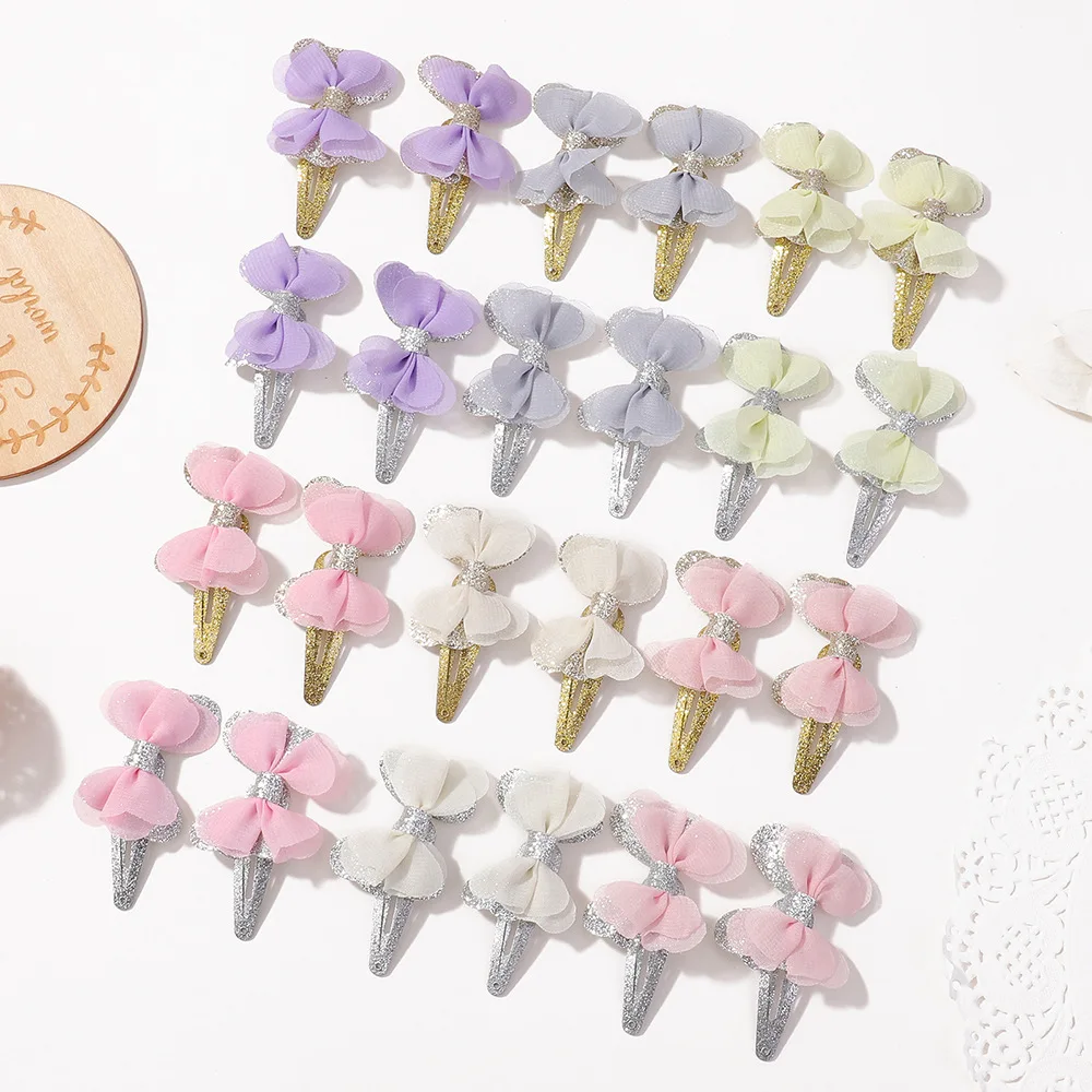 

Factory Directly Sell Children Hair Accessories Handmade Mesh Yarn Bow BB Clip Gold Silver Glitter Hairpin Girls Bow Hair Clips