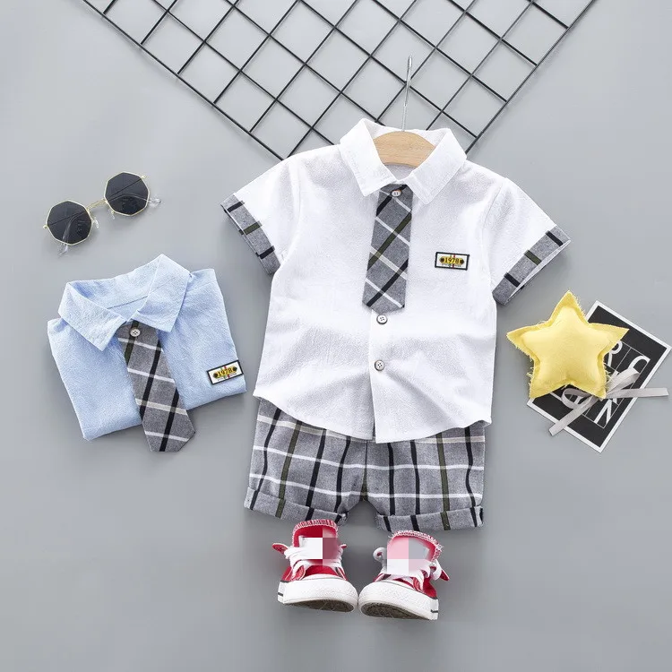 

Toddler Baby Boy Kids Summer Casual Shirt Plaid Shorts Outfit 2 Pcs Clothes Set