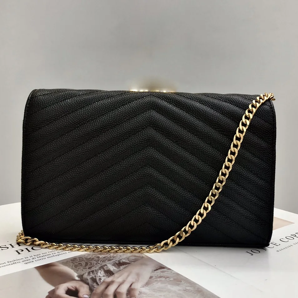 

Luxury Designer Inspired Golden Chain Shoulder Handbag Quilted Leather Women Envelope Wallet Purse Flap Golden Free-shipping