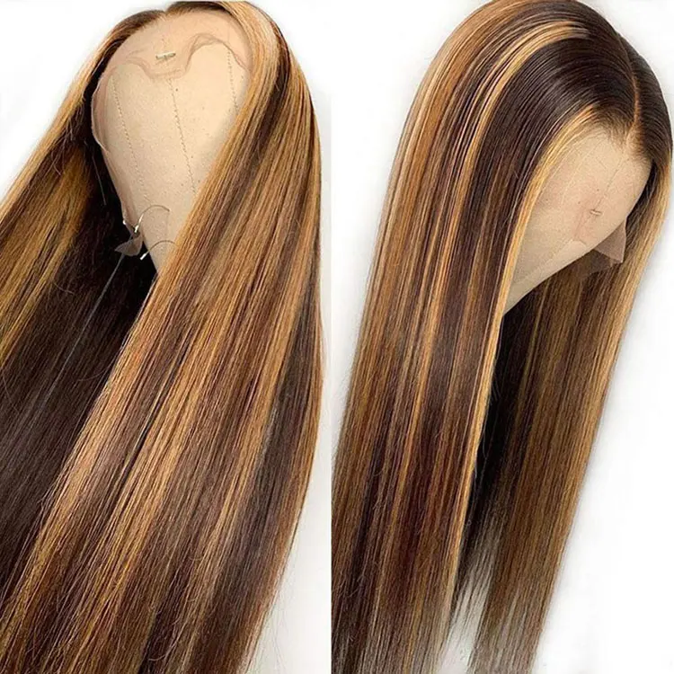 

Highlight Transparent T Part hd lace frontal wig 4 27 Ombre human hair wigs