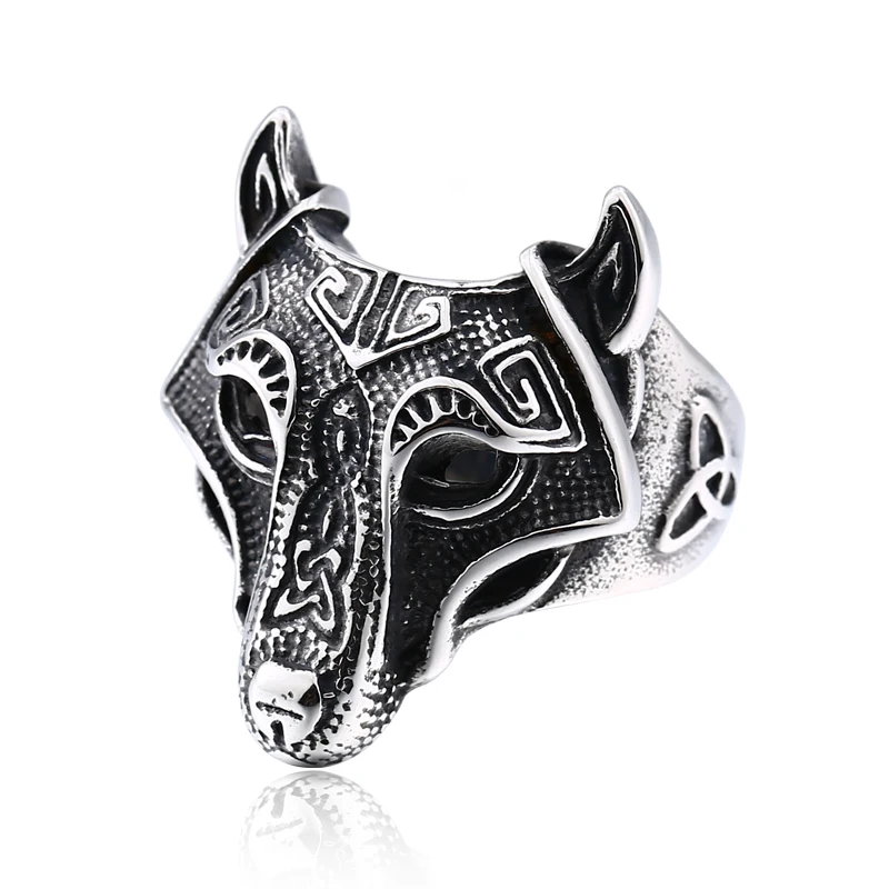 

SS8-534R steel soldier stainless steel jewelry gift norse viking wolf animal thor hammer fashion men's ring