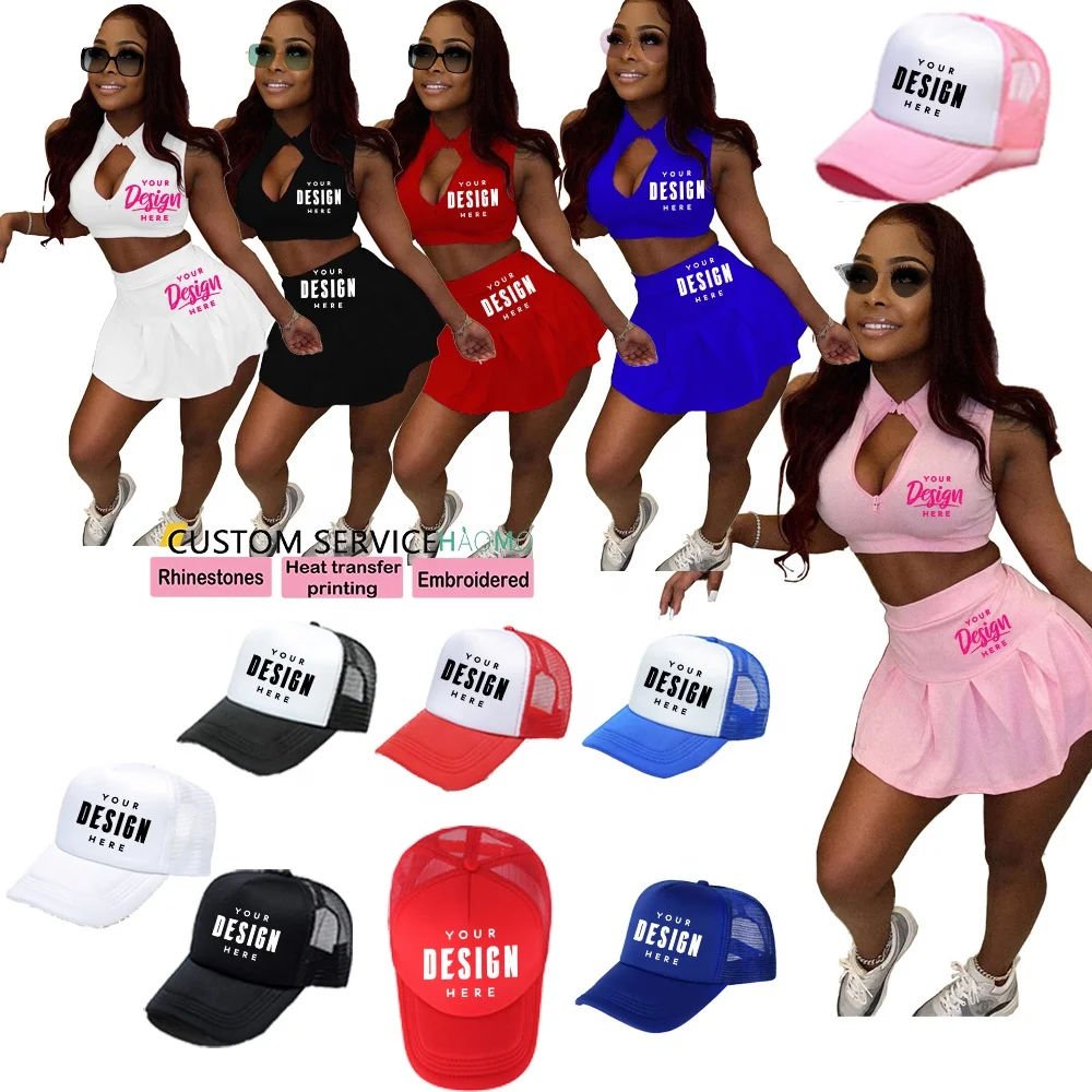 

Wholesale Sexy 2 Piece Set Fitness Wear Zipper Vest Slim Women Tank Top Pleated Dress Tennis Wear Skirt Gym Fitness Sets, Picture