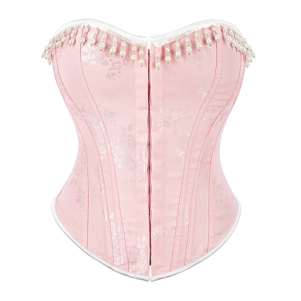 Pink Crocheted Floral Overbust Corset Eco-Friendly Anti-Bacterial Fashion Bustier Top Lingerie Shaper