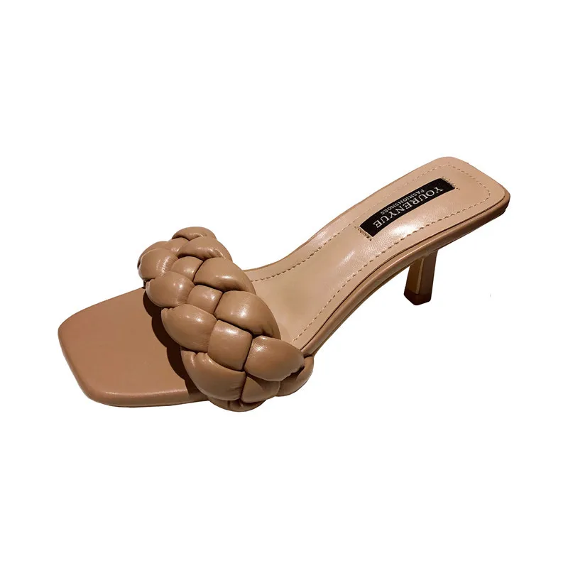 

Custom Image Trendy Ladies Summer Sandals Candy Color Square Toe Open Toe Stiletto Cross Straps Women Roman Shoes