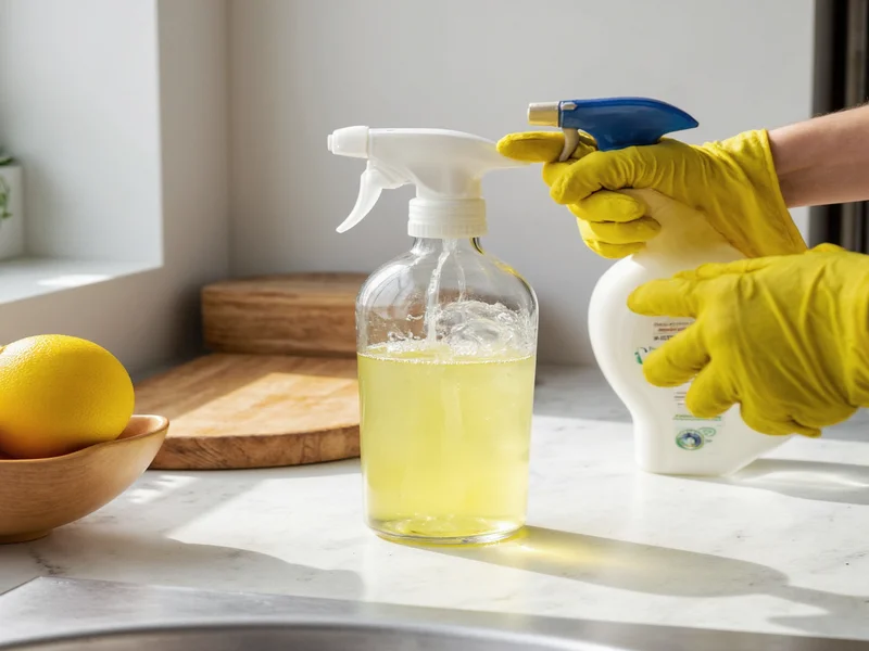 Vinegar cleaner application on kitchen counter