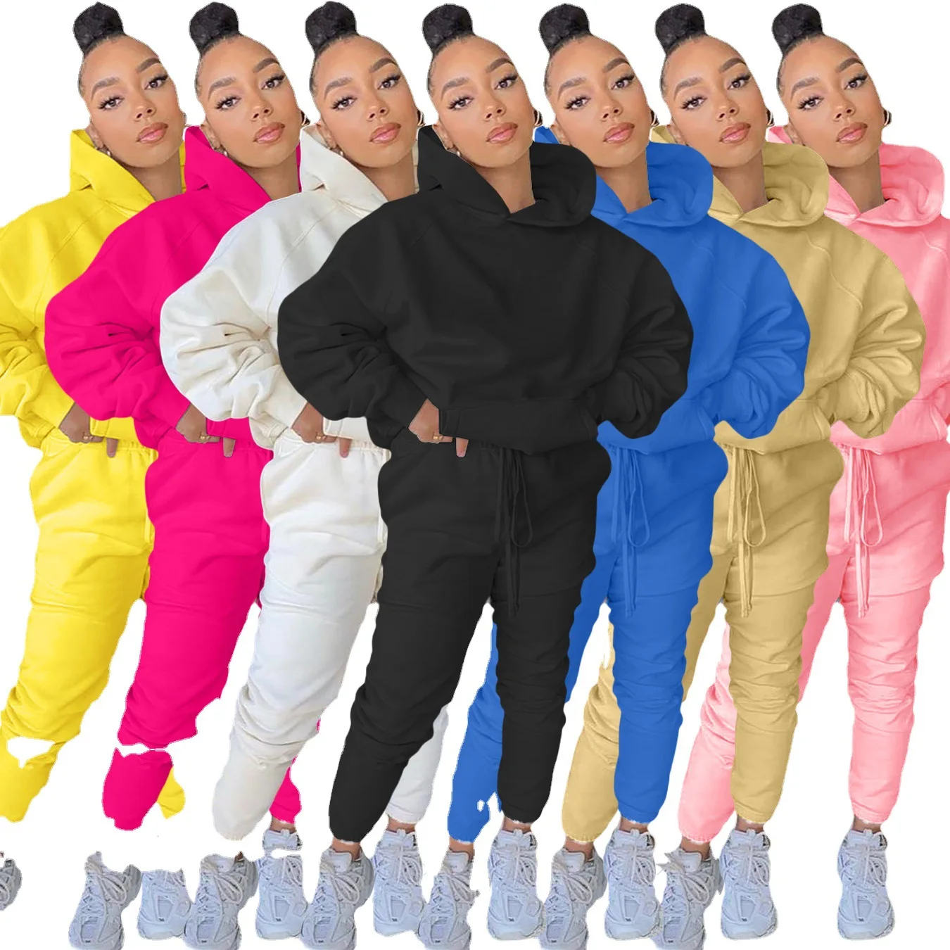 

Women autumn winter tracksuit jogger set long sleeve hoodies and drawstring pants fashion two piece outfits