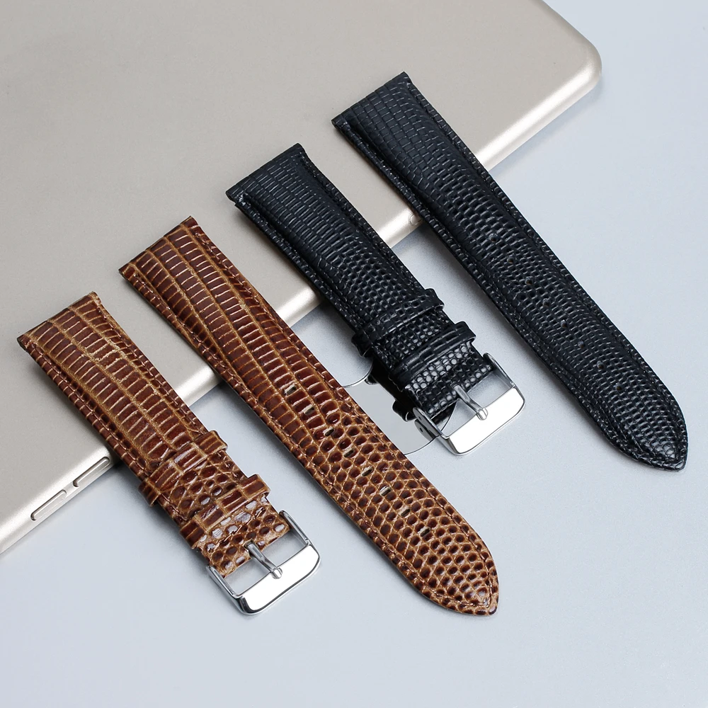 定制棕色蜥蜴图案 2 件皮革表带腕带男士女士真皮表带