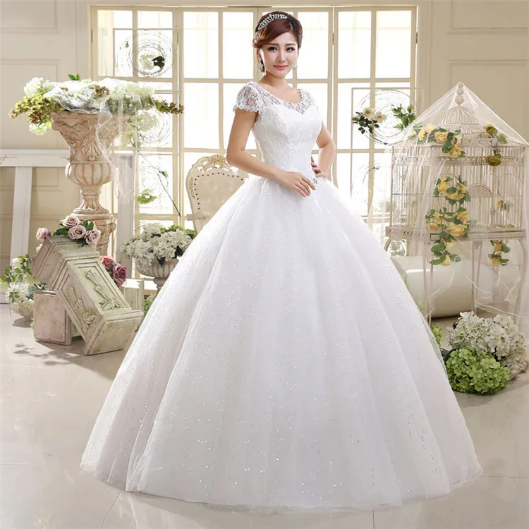 

2021 korean style white shoulder bridal lace wedding dress