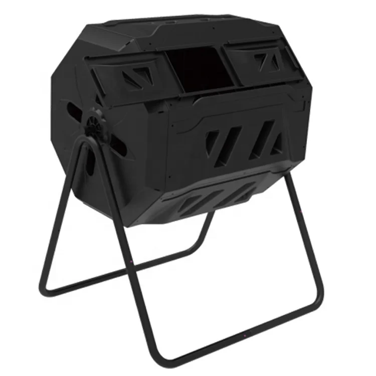 

160L 37Gallon Outdoor Garden Rotating Rolling Compost Twin-Bin Chamber Tumbler with Stand