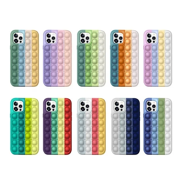 

Wholesale new design silicone soft push it bubble pop fidget toys pops phone case anti-fall cover for iphone 12 series, 20 colors