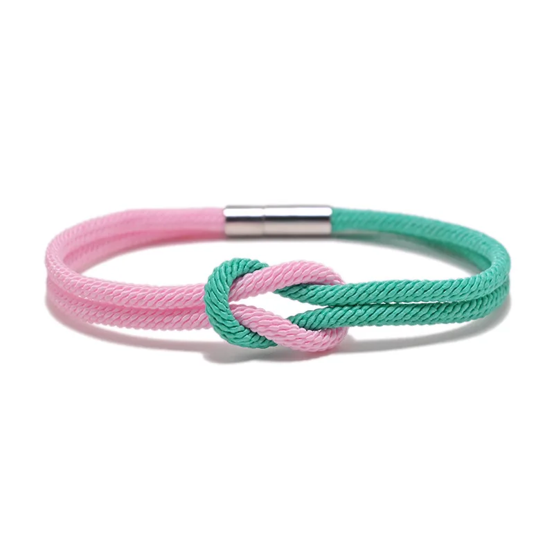 

Wholesale Mens Nylon Rope Bracelet Stainless Steel Matted Magnetic Clasp Mixed Color Wristband Rope Knot Bracelet