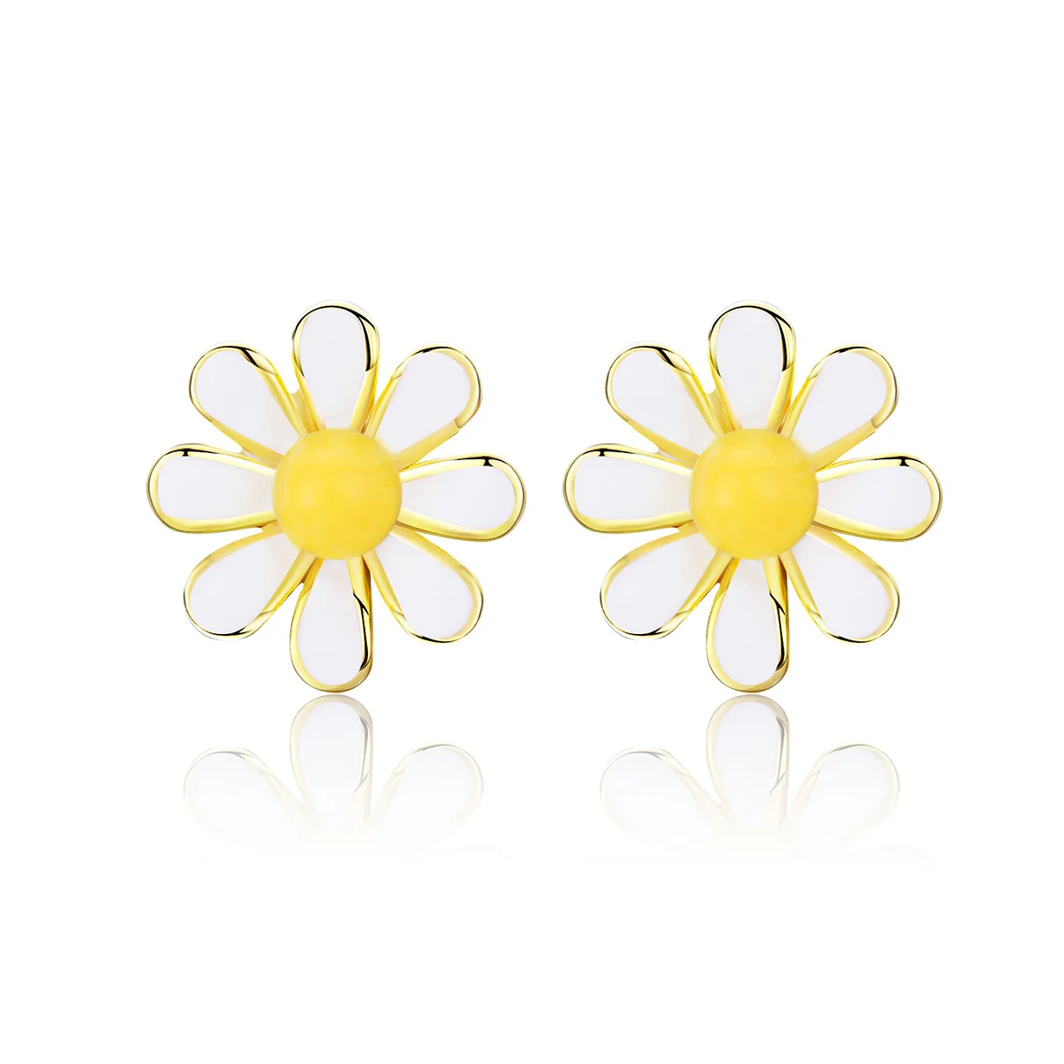 

BAMOER Yellow and White Daisy Stud Earrings for Women Solid Silver 925 Enamel Flower Earing Gifts for Girl Ear Pins BSE203