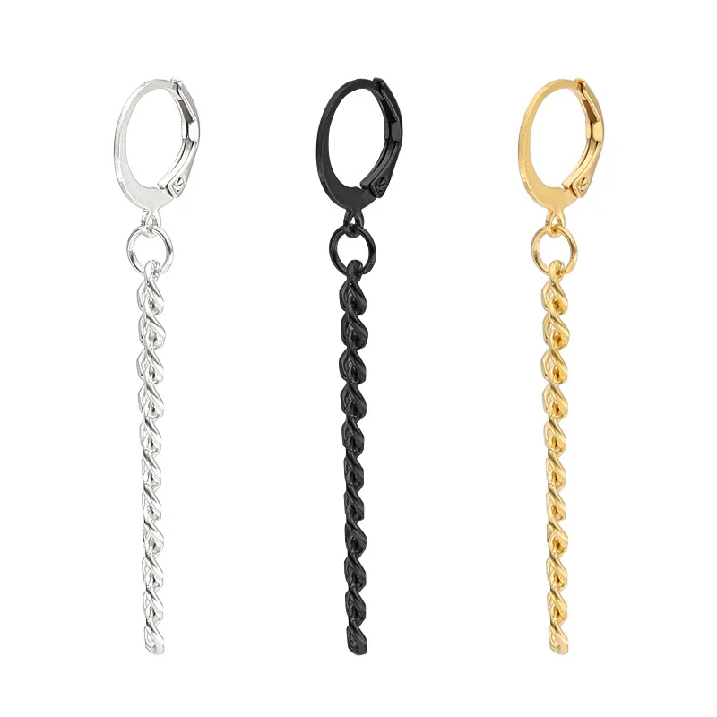 

HONGTONG Factory Outlet Amazon Hot Sale Personalized High Quality Stainless Steel Round French Buckle Chain Tassel Earrings, Picture shows