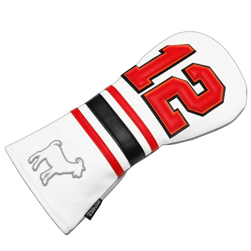 

Drop-Shipping PU Leather Goat 12 Applique Embroidery Golf Club Wood Headcovers Driver FW Fariway Wood Covers