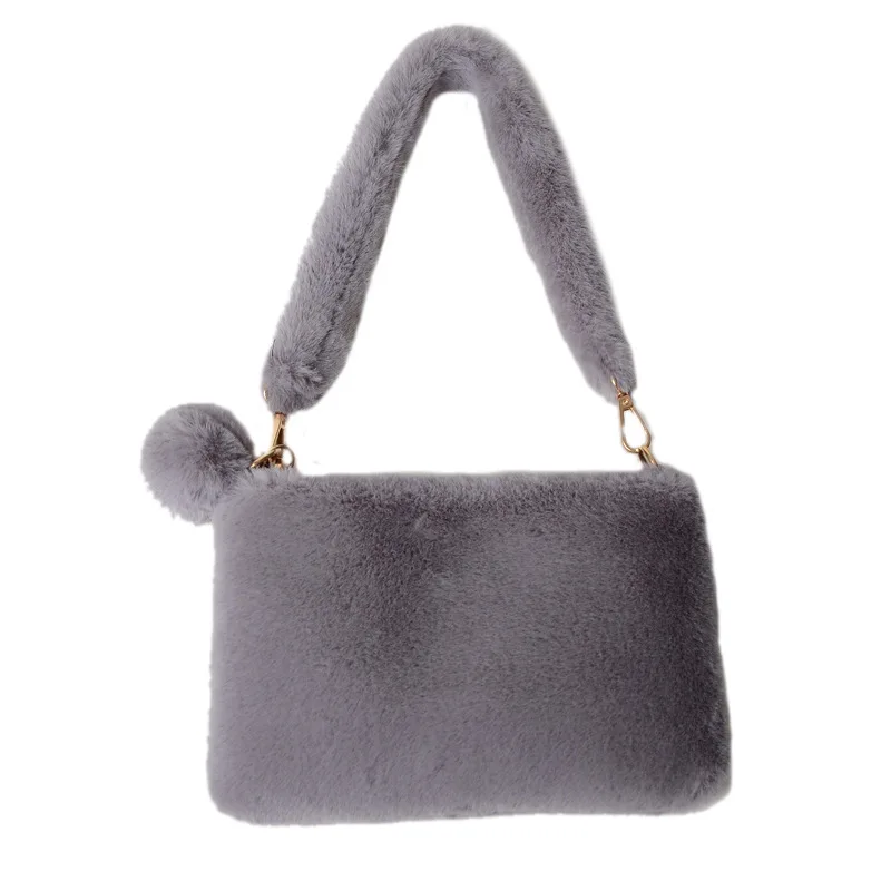 

Free Ship Imitation Mink Fur Bag Women's One-Shoulder Clutch Bag Chain Strap Furry Ball Briefcase Office Bag Purses and Handbag