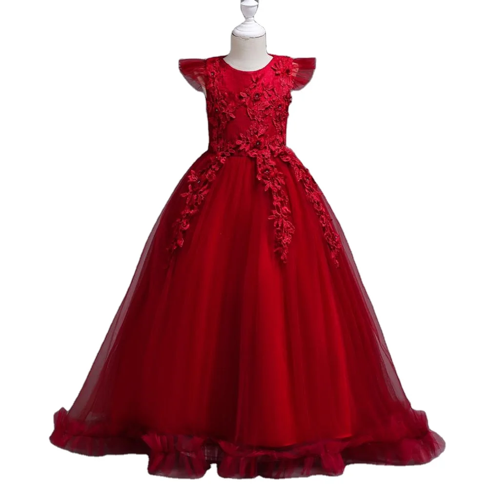 

Lace Teenagers Kids Girls Wedding Long Dress Princess Party Pageant Christmas Formal Sleeveless Dresses Clothes