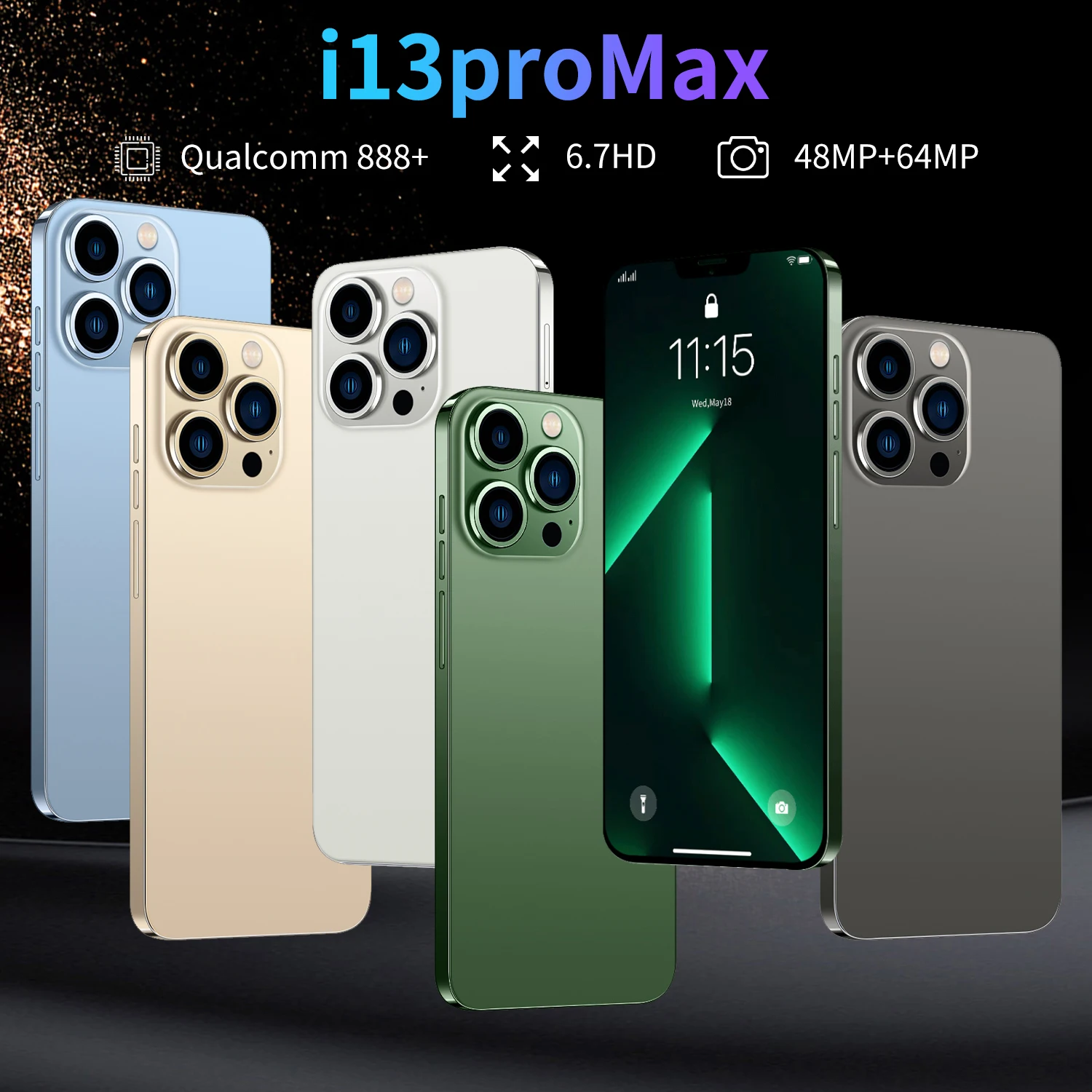 

i13 Phone13 Pro Max Mobile Phone 512GB Face Recognition Fingerprint Unlock Cell phone Support Dual Card Dual Standby Smart Phone