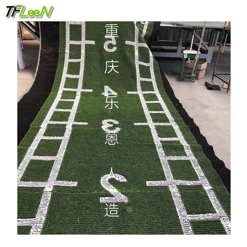 

Customized green artificial grass carpet gym turf with numbers and white lines Pet Mat gym garden soccer field sports ground to