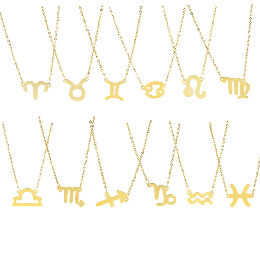 

2020 new fashion Stainless Steel valentines day gifts 12 zodiac gold plated women necklace jewelry, Picture