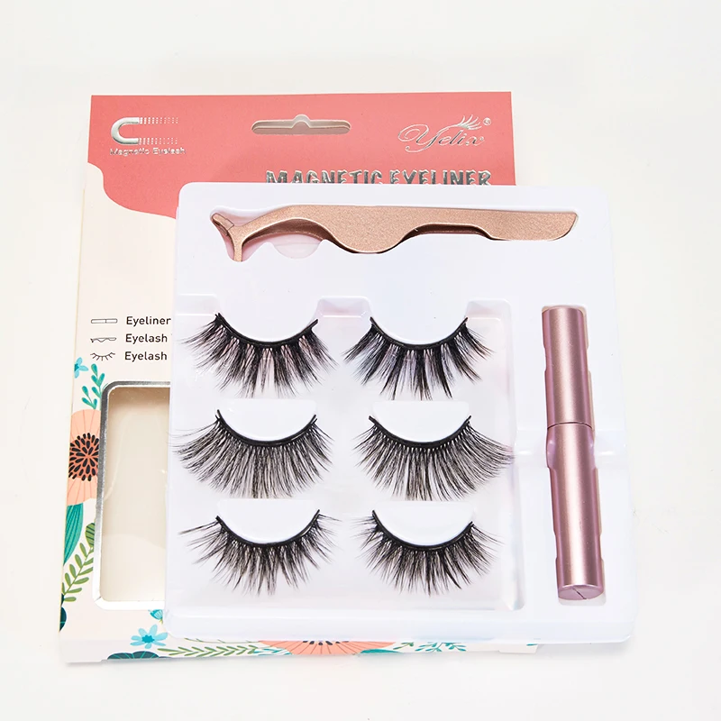 

Yelix 3 Pairs Faux Mink 3D Magnetic Eyelashes and Eyeliner Kit, Invisible Magnet Eyelash for Make Up