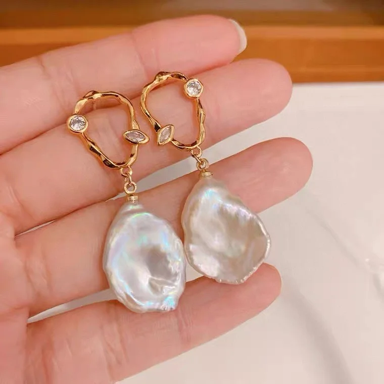 Wholesale Baroque Freshwater Pearl Earrings 925 Silver Needle Freshwater Pearl Earrings Female Gold Plated