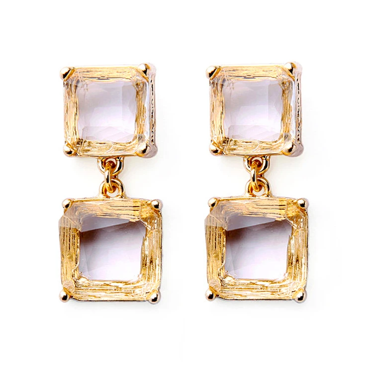 

Charare Personalized retro gold-plated simple glass crystal geometric square drop earrings jewelry for women accessories