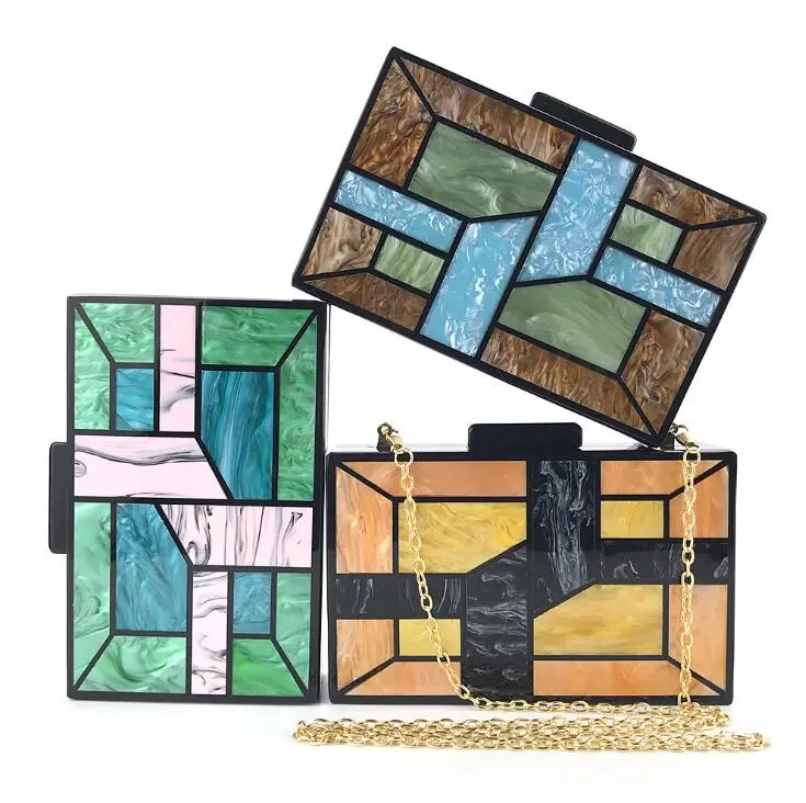 

2021 New Trend women 's sequin rainbow acrylic wedding evening bag clutch bag shoulder handbag