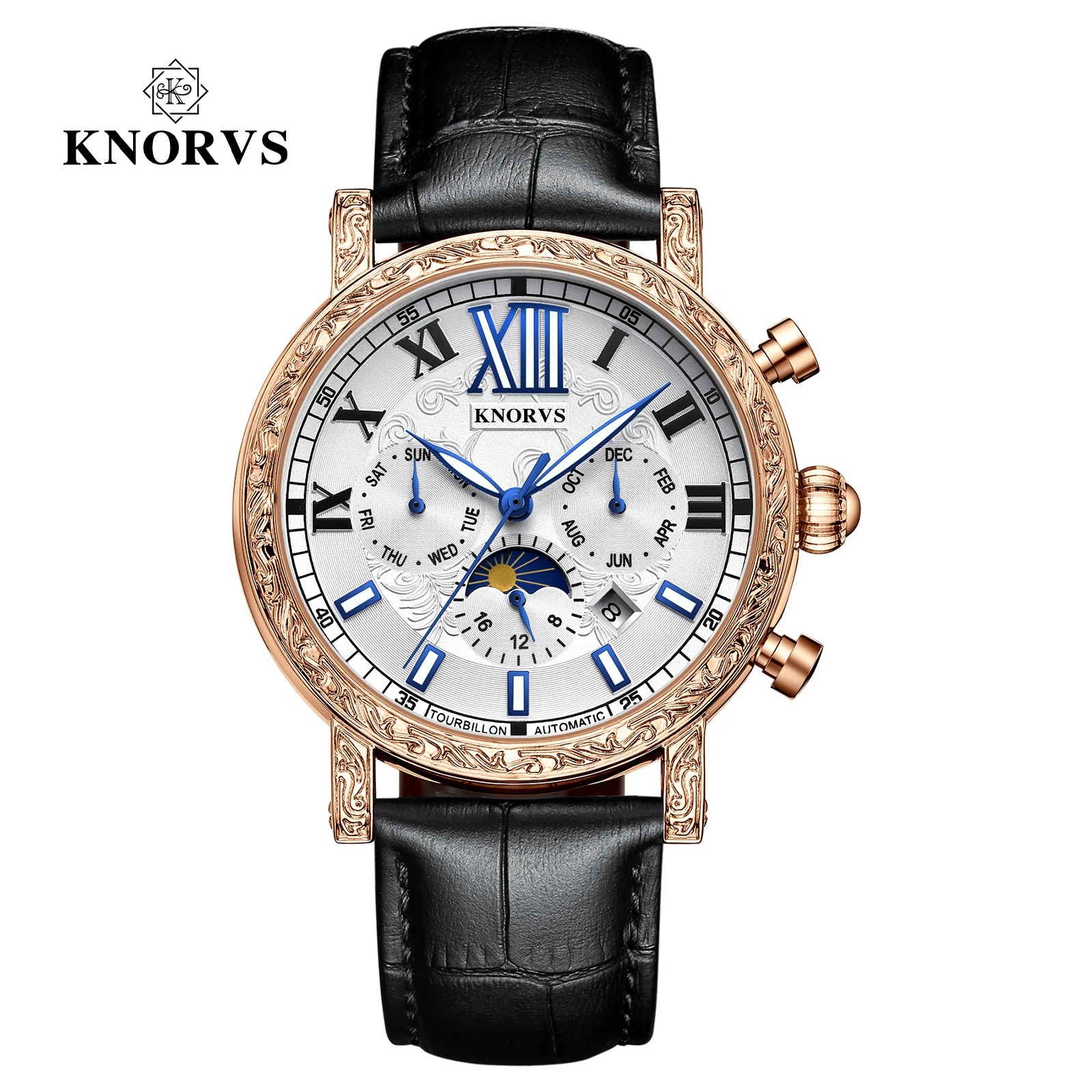 

KNORVS Switzerland brand Italian Genuine Leather Tourbillon movement mechanical watches luxury wrist watches