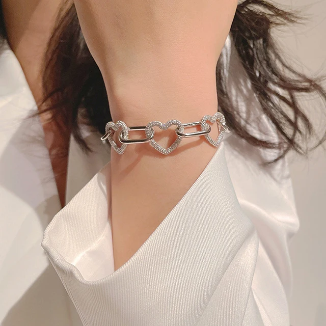 

Love heart chain bracelet 925 sterling silver heart link bracelet silver