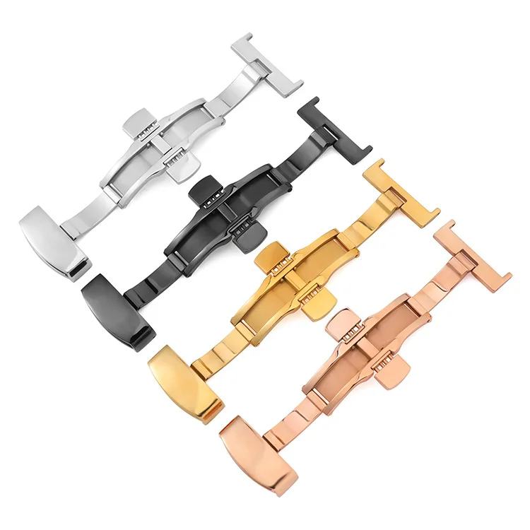 

Watch buckles factory stock wholesale custom engrave watchband double press butterfly clasp stainless steel tang buckles