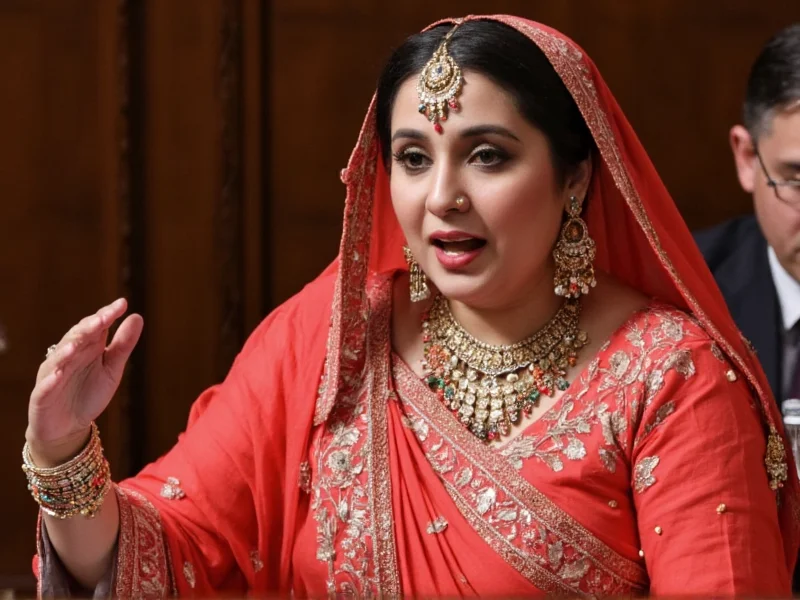 Diya Kumari in traditional Rajasthani attire addressing parliament
