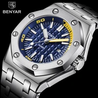

2019 new Benyar 5123 fashion quartz wrist watches for men 3ATM water resistant multifunction Chronograph stainless steel band