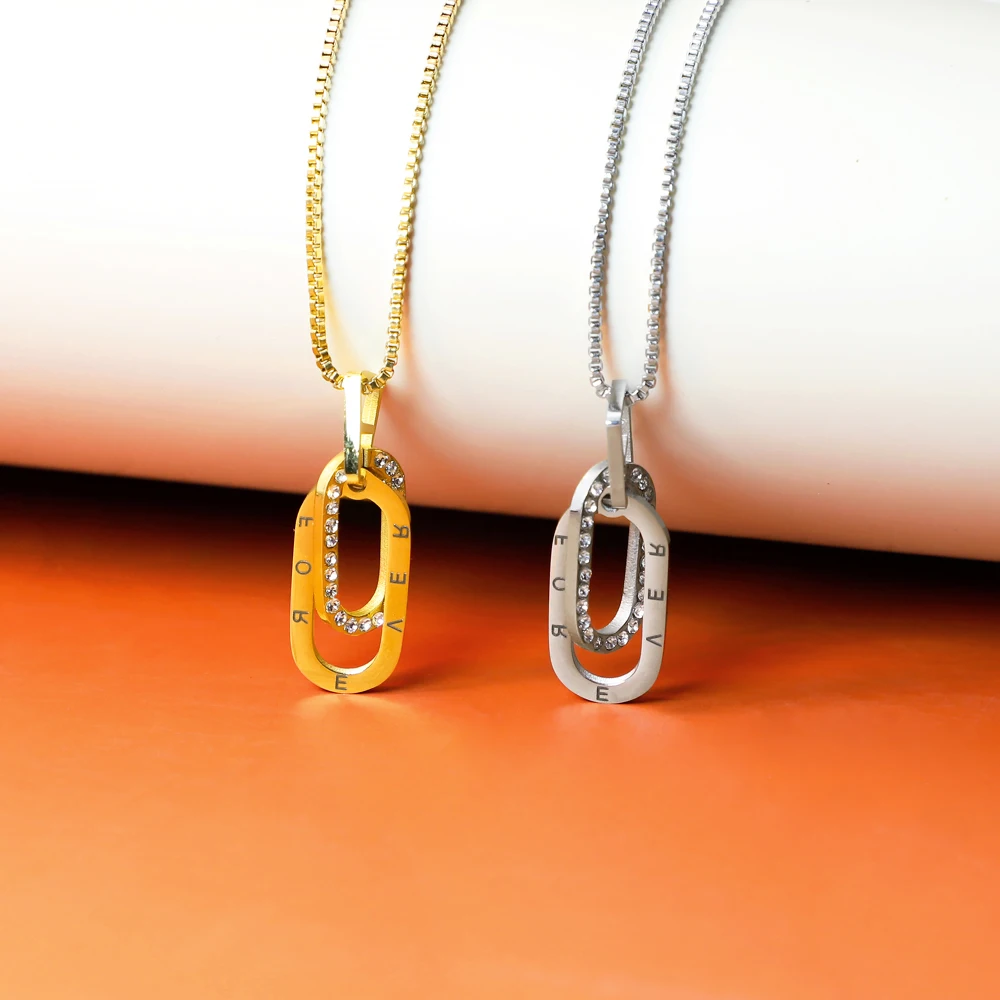 

Unique Rectangle Interlocking Charm Zircon Letter Gold Plated Pendant Necklace