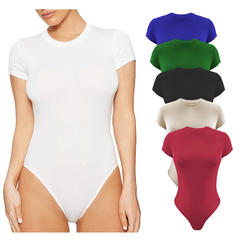 

New women clothing short sleeve crew neck embroidery all match slimming bodysuit rompers top