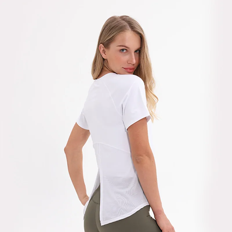 

Yoga short sleeve T-shirt women's net patchwork breathable quick dry fitness clothing exercise leisure yoga clothing, Picture