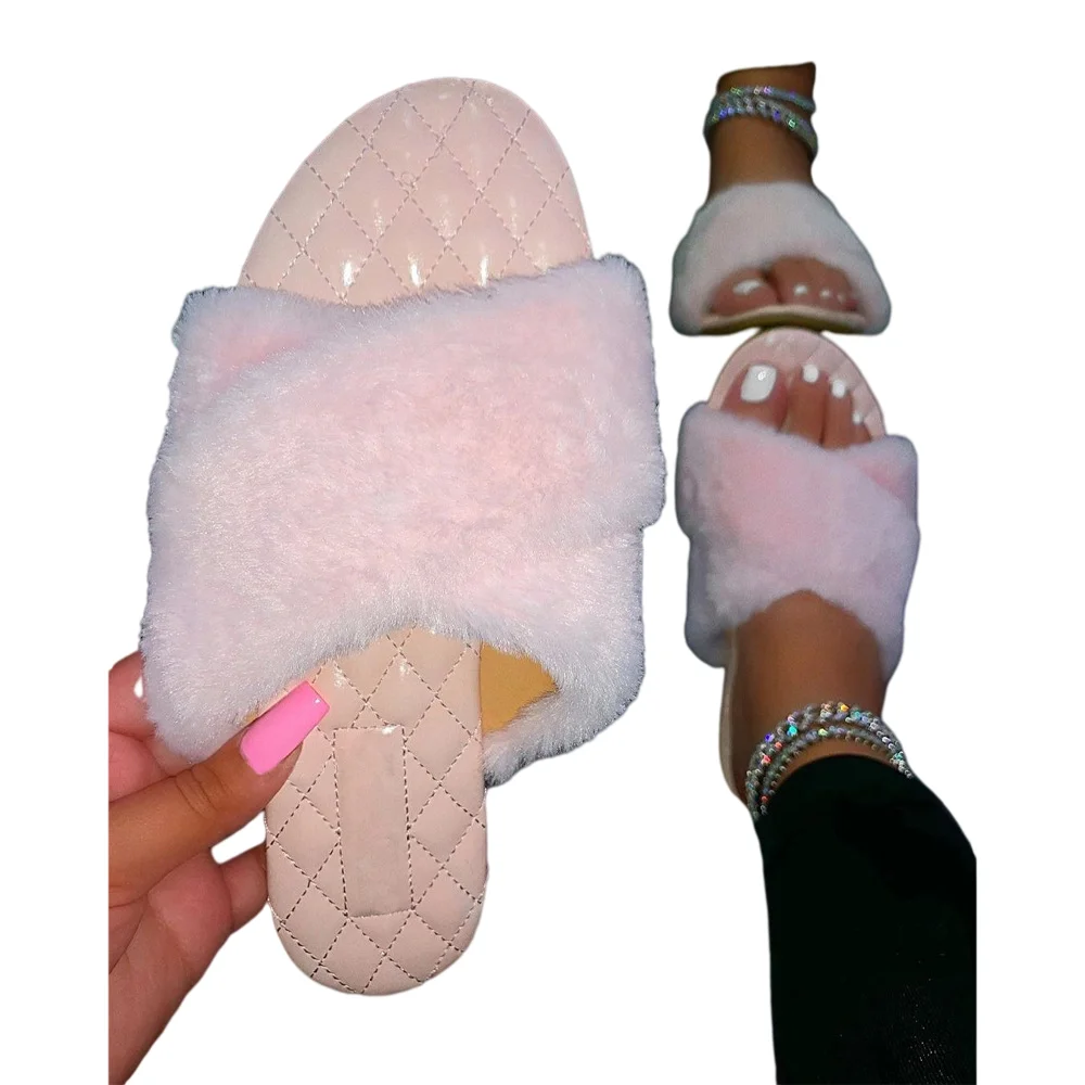 

Wholesale New Fashion Fox Fur Mop Fur Fur Lady Slippers Sandals For Women