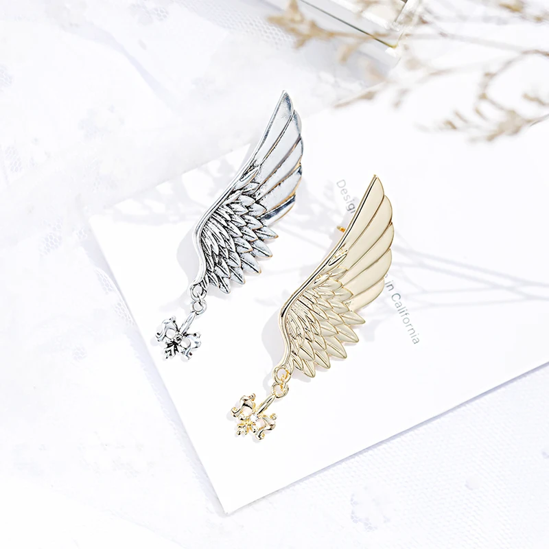 

New Fashion Half Angel Wings 18K Gold Plated Silver Atmosphere Design Brooch Pin