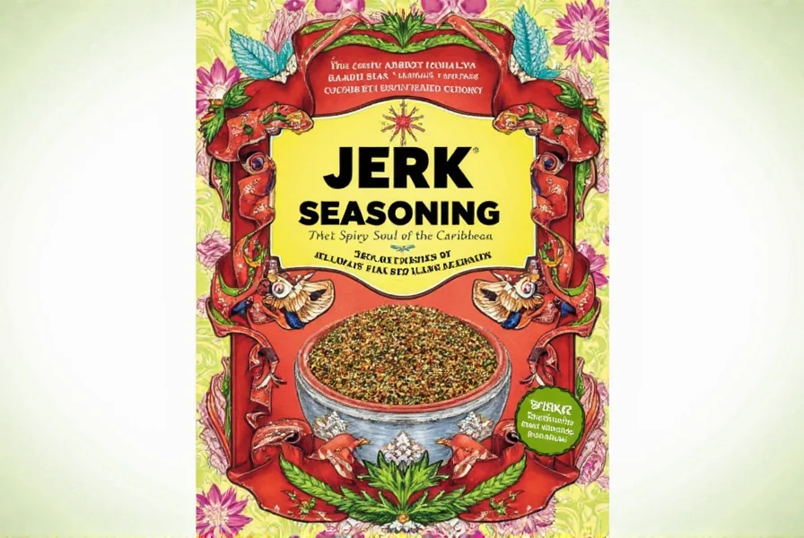 Rack of spice jars labeled jerk seasoning