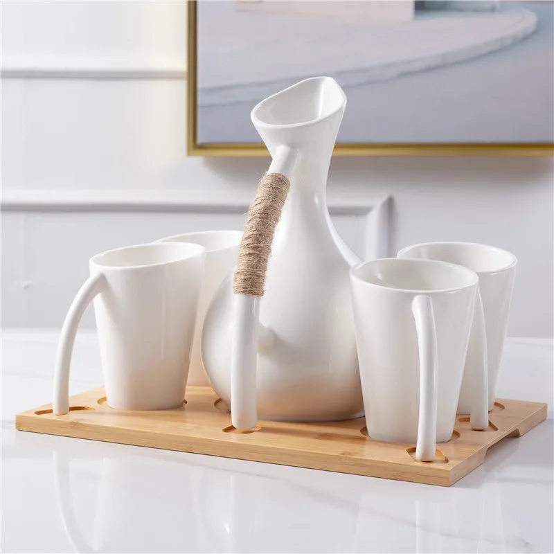 

Nordic Coffee Ceramic Tea Cup Set Coffee Cups Pots Set with bamboo stand individual packing