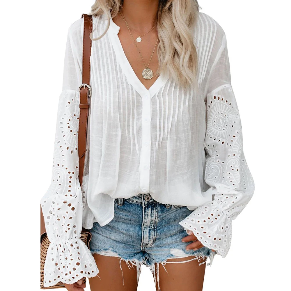 

Factory Direct Supply Woman Stretch White Button Down Shirt Women, White, black, sky blue
