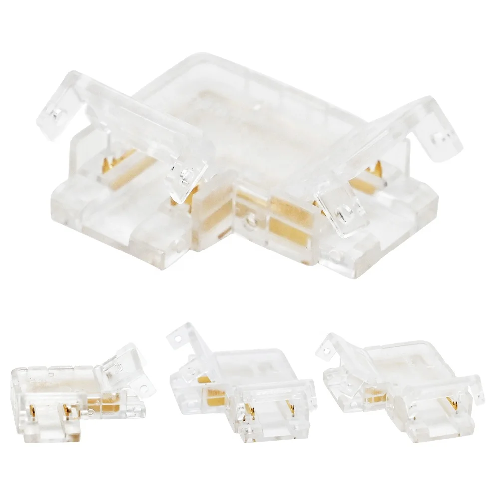 

IP20 Waterproof 2Pin 3P 4P L-Shaped COB LED Strip Connectors 8mm 10mm Strip to Strip Solderless Corner Connector