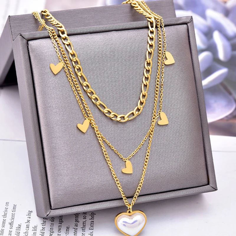 

Stainless Steel Heart Necklace For Women Eye Pendant Necklace Necklaces Gold Color Multi-layer Chain Jewelry Gift